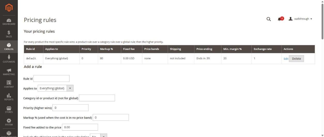 Pricing rules page on a trial plan