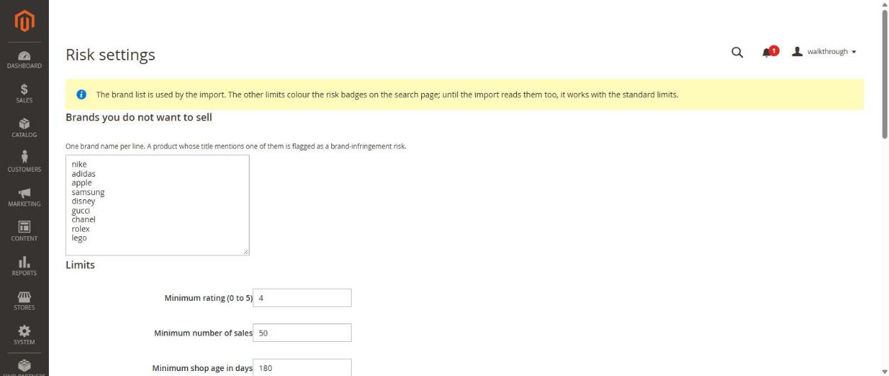 Risk settings on a trial plan