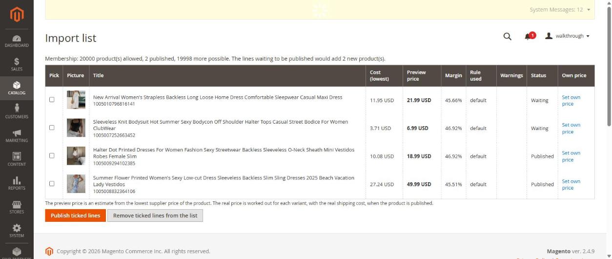 Import list with preview price, margin and rule used
