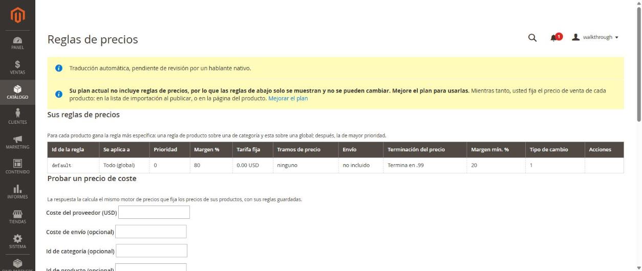 Plan gratuito: las reglas se muestran pero son de solo lectura