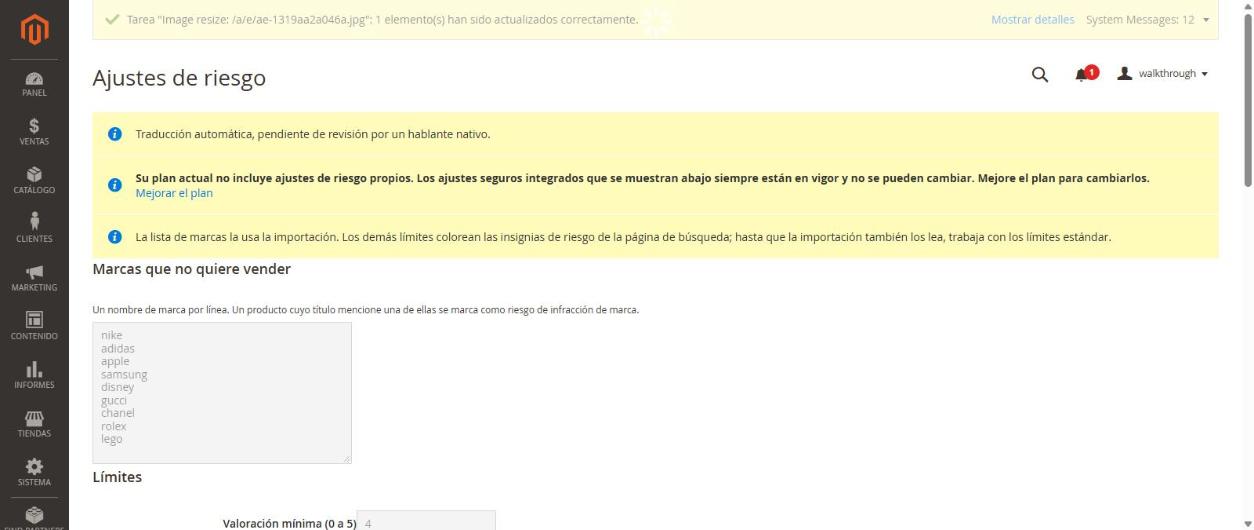 Plan gratuito: ajustes de riesgo integrados, solo lectura