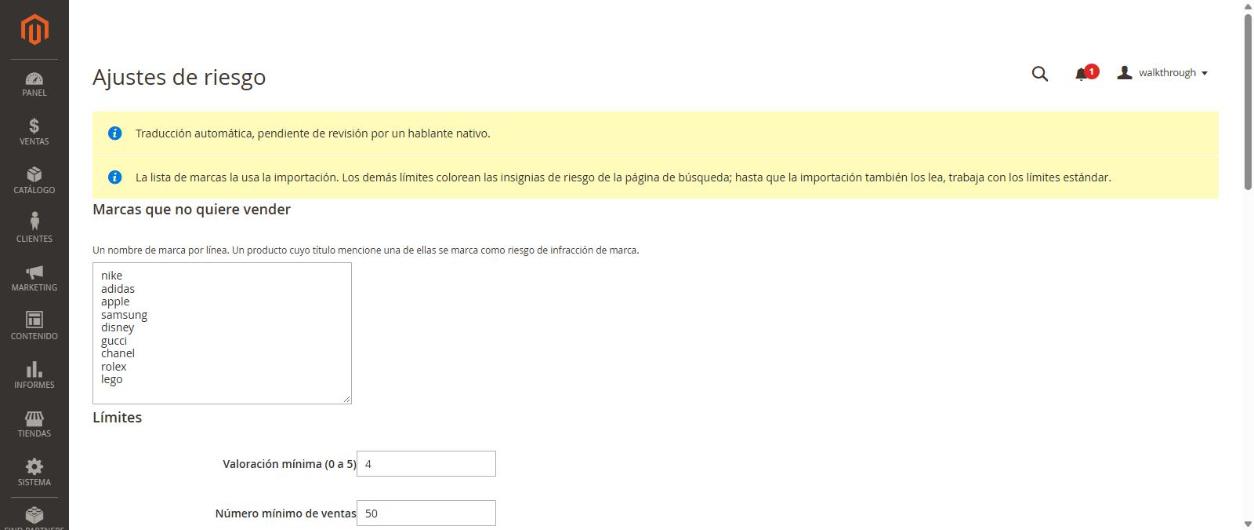 Ajustes de riesgo con un plan de prueba